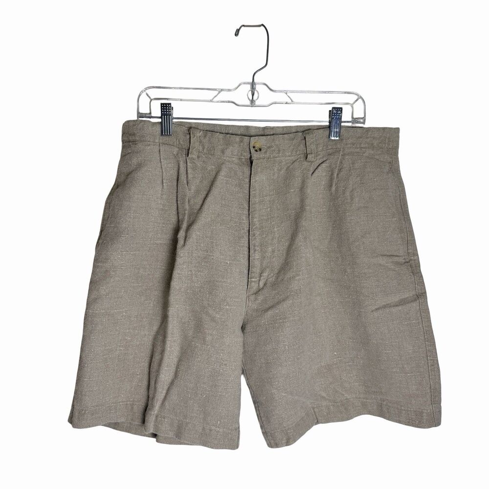 American Eagle Outfitters Shorts 100% Linen Men's Size 36 Pleated 8" Inseam Tan